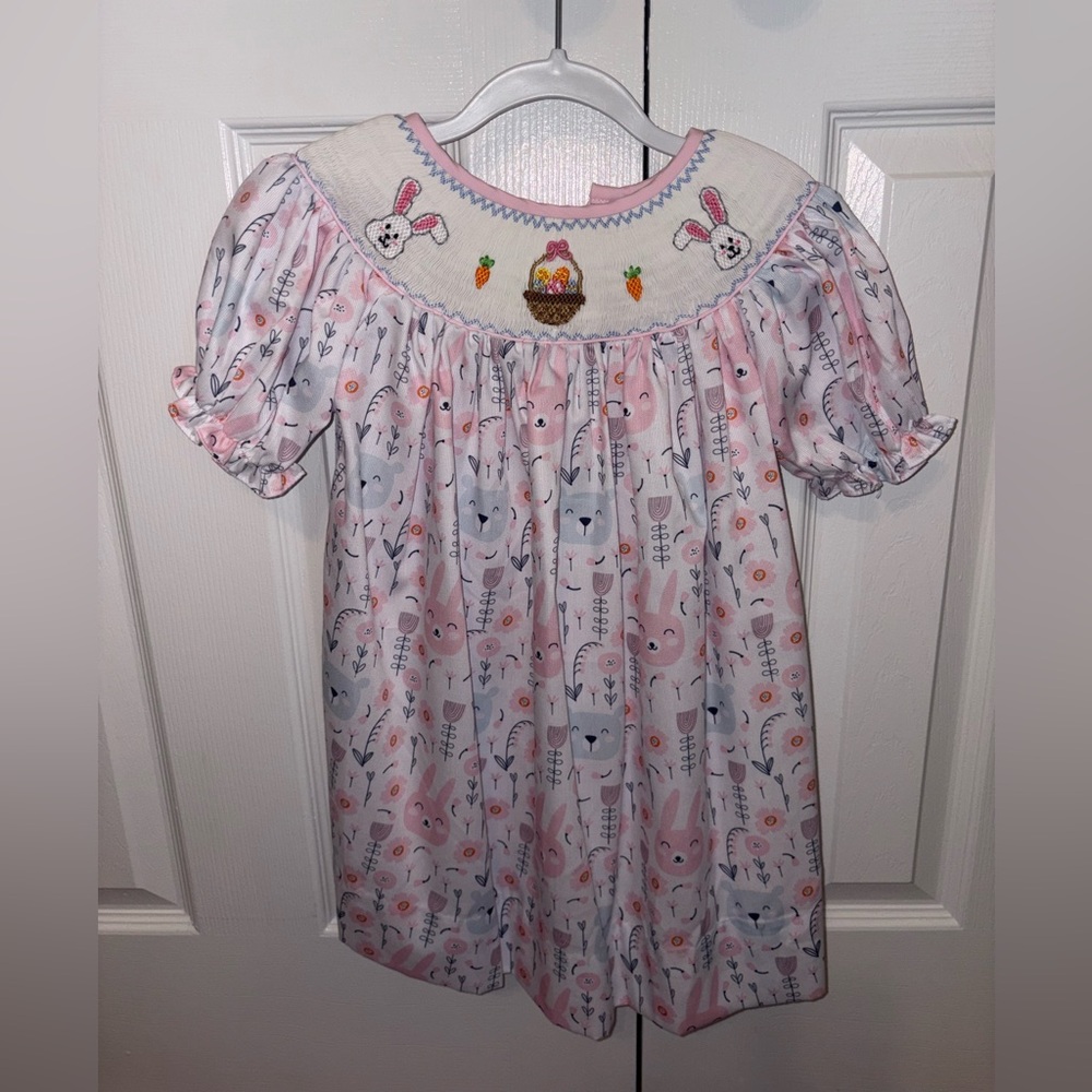Easter Bunny Smocked Girls Dress